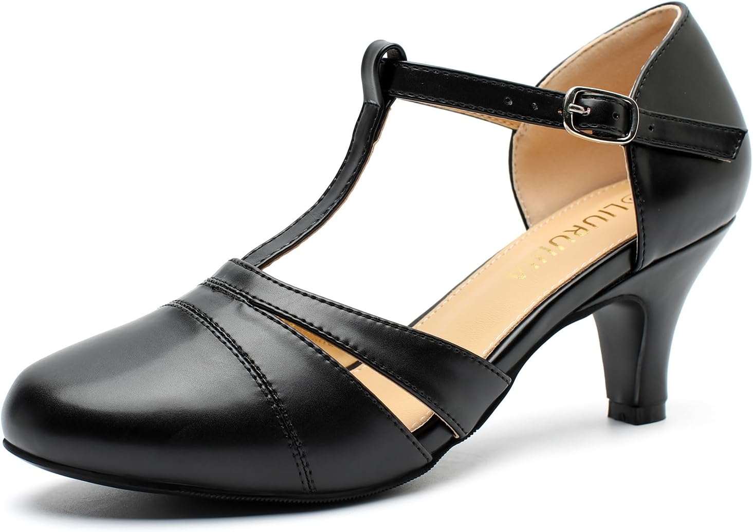 LIURUIJIA Women's T-Strap Pumps - Vintage Low Kitten Heels