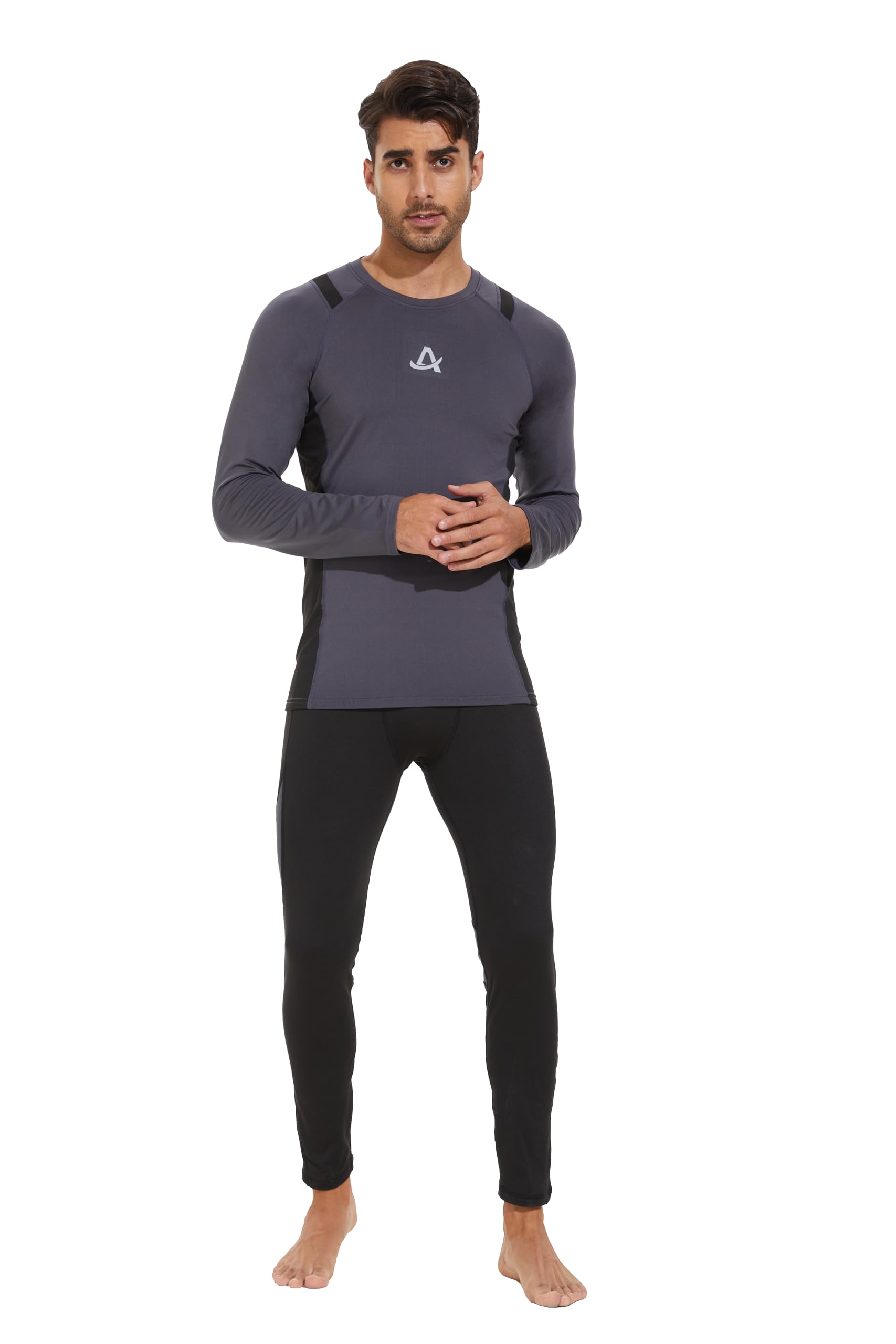 AMZSPORT Intimo Termico Uomo Set di Maglietta e Pantaloni a Compressione Asciugatura Rapida per Sci Palestra Ciclismo Calcio Corsa