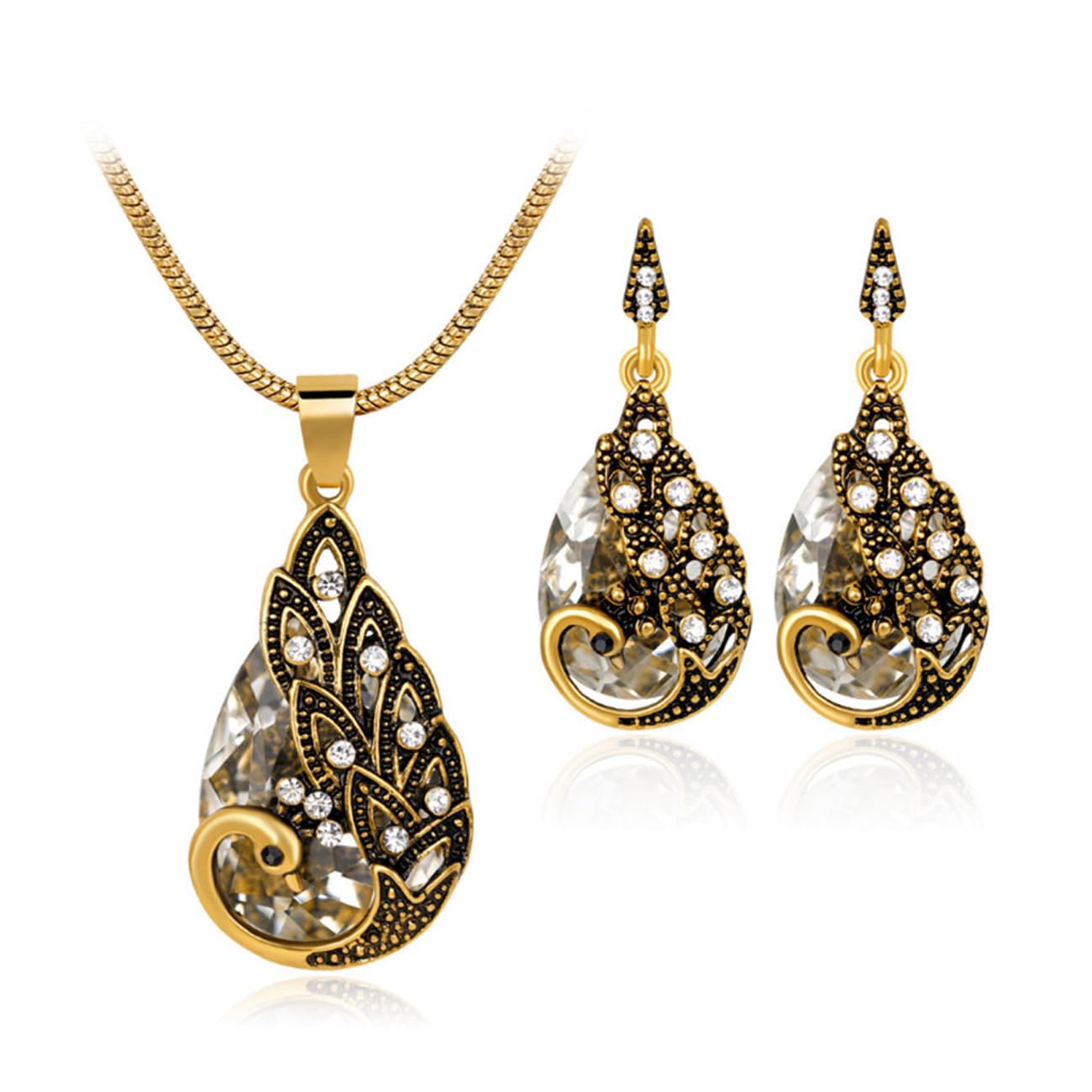 TOFBS Juego de Joyas de Pavo Real Collar y pendientes con Piedras PreciosasConjuntos Novia Set Joyeria Colgante Regalo para Boda Novia Mujeres y Niñas