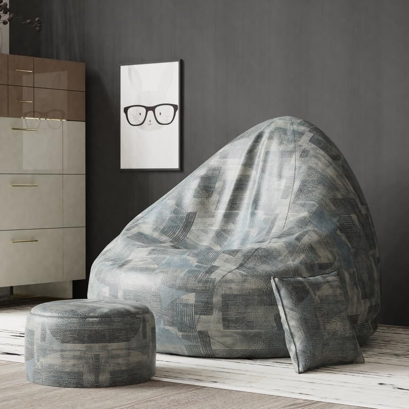 Image of BiggieBean Bag with Beans Filled XXXXL Bean Bag- Full Printed Bean Bag Sofa with Cushion and Footrest - Official : Oreka Homes - Comfort Level : Standard - (Theme : Timeless Transitions)