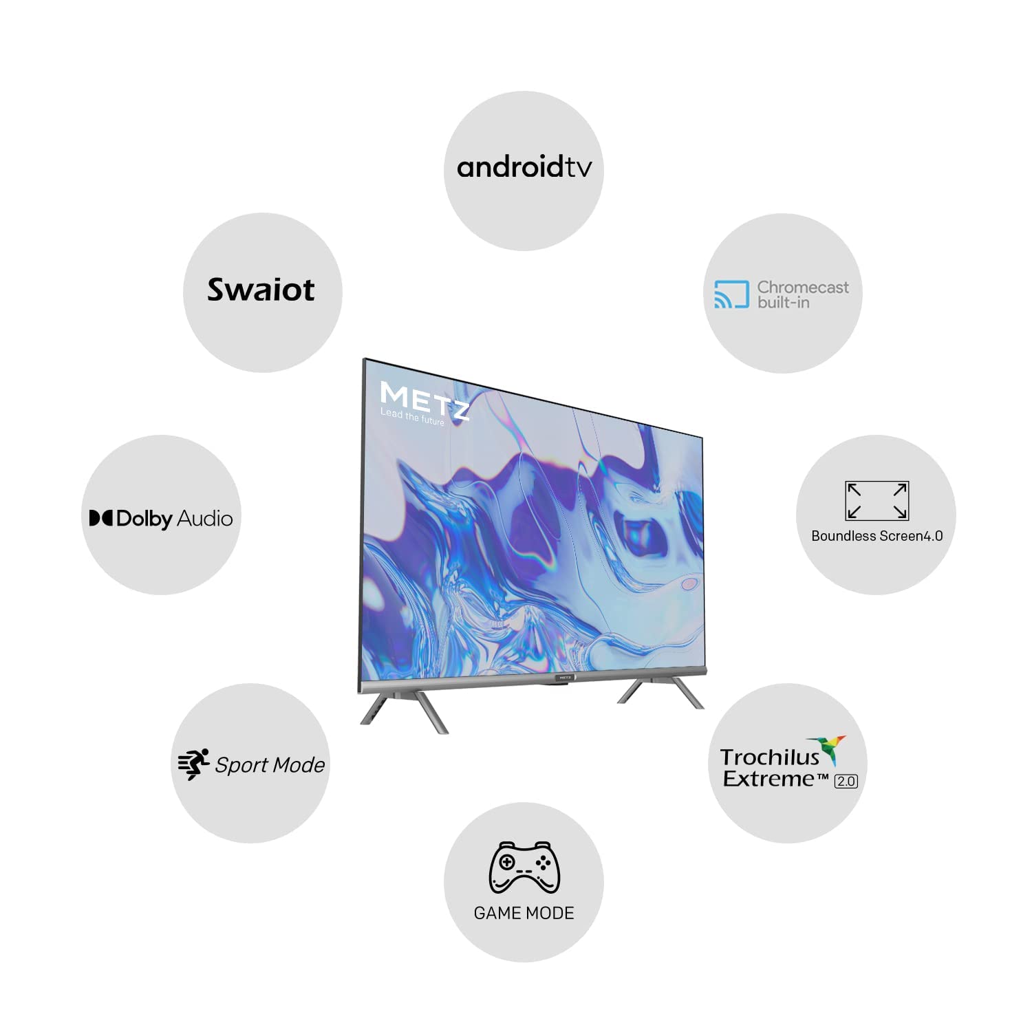 Metz Smart TV, Serie MTC6110, 32" (81 cm), HD LED, Wi-Fi, Android TV, HDMI,ARC, USB, Slot CI+, Dolby Digital, DVB-C/T2/S2, Schermo senza bordi, Nero