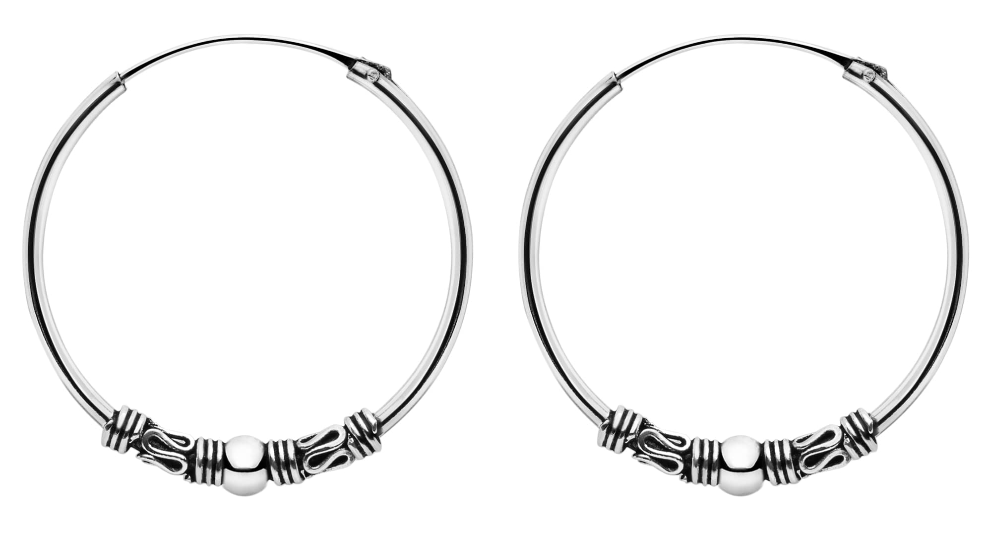 ENTREPLATA Par De Aros De Plata De Ley 925 Pendientes Unisex Etnicos Tribales Artesanales Criollas Plata Dos Aros De Bali Modelo 2 de 25 mm.