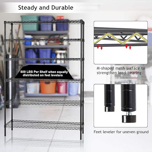 Miniatura 3 de Dkeli Estantes de almacenamiento de 6 niveles de alta resistencia NSF con ruedas, capacidad de peso 6000, unidad de alambre ajustable de grado