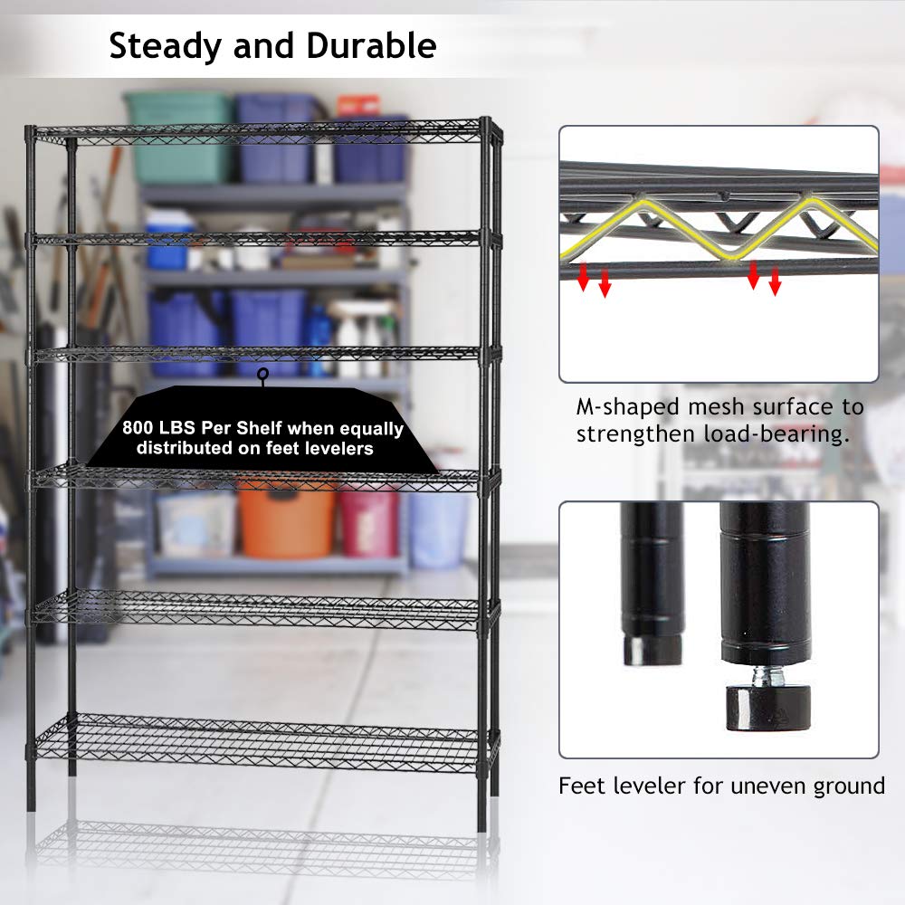 Heavy Duty 6-Tier Steel Corner Shelf With Wheels - NSF Approved Commercial Kitchen Storage Rack