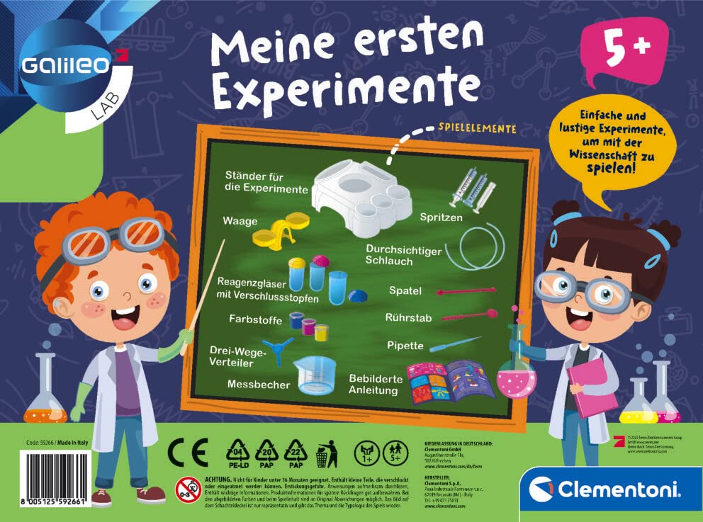 Clementoni Galileo Lab – Meine ersten Experimente, spannende Versuche für Vorschulkinder, Experimentieren mit Farben, Gewichten & Maßen, für kleine Forscher ab 5 Jahren von Clementoni 59266