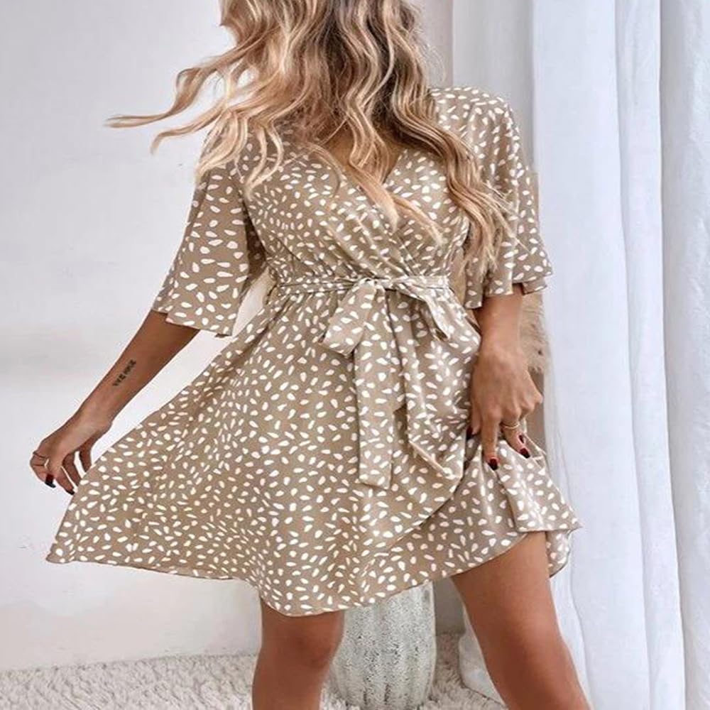 BSLVWG Maxi Abito da Donna Ruffle Petal Manica Corta V Collo Floreale Flowy Estate Beach Holiday Sundress Abito Lungo Casual
