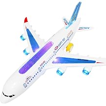 Aeroplane Toy - Electric Aeroplane Toy with Flashing LED Lights & Sounds Bump and Go Mechanism, Durable ABS Construction, Ideal Gift for Kids Ages 3-8 - UK