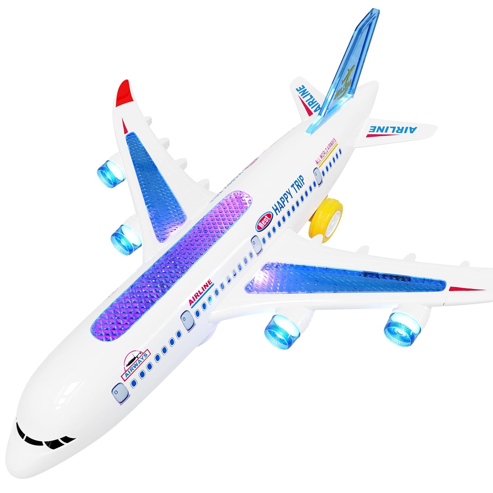 AtomDream Tech Aeroplane Toy - Electric Aeroplane Toy with Flashing LED Lights & Sounds  Bump and Go Mechanism, Durable ABS Construction, for Kids Ages 3-8