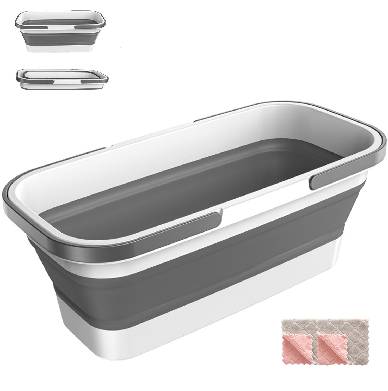 IS MUHE Folding Mop Bucket, Multi-functional Foldable Mop Bucket Household Flat Mop Bucket Outdoor Car Wash Bucket Portable Portable Plastic Water Bucket Wash Tub Floor Cleaning Quick Folding Storage