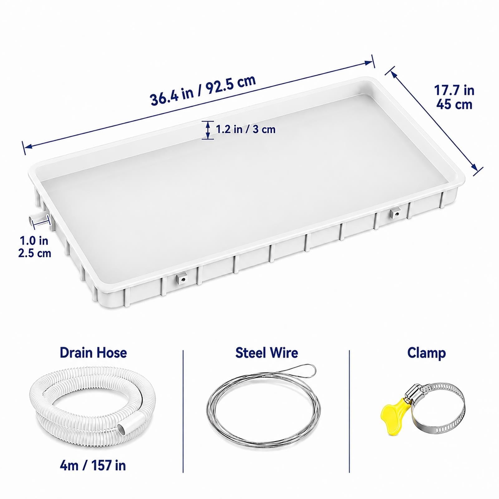 Vaschetta di Raccolta Condensa per Climatizzatore con Tubo da 4 M | Kit di Scarico Universale per Condizionatori da Finestra, Vaschetta di Raccolta Condensa per Split(92x45cm/36x18in)