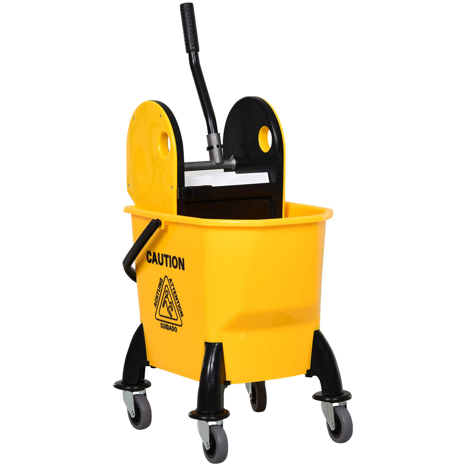 HOMCOM Carro de Limpieza con escurridor, 26 litros, Amarillo, 44 x 36 x 90 cm
