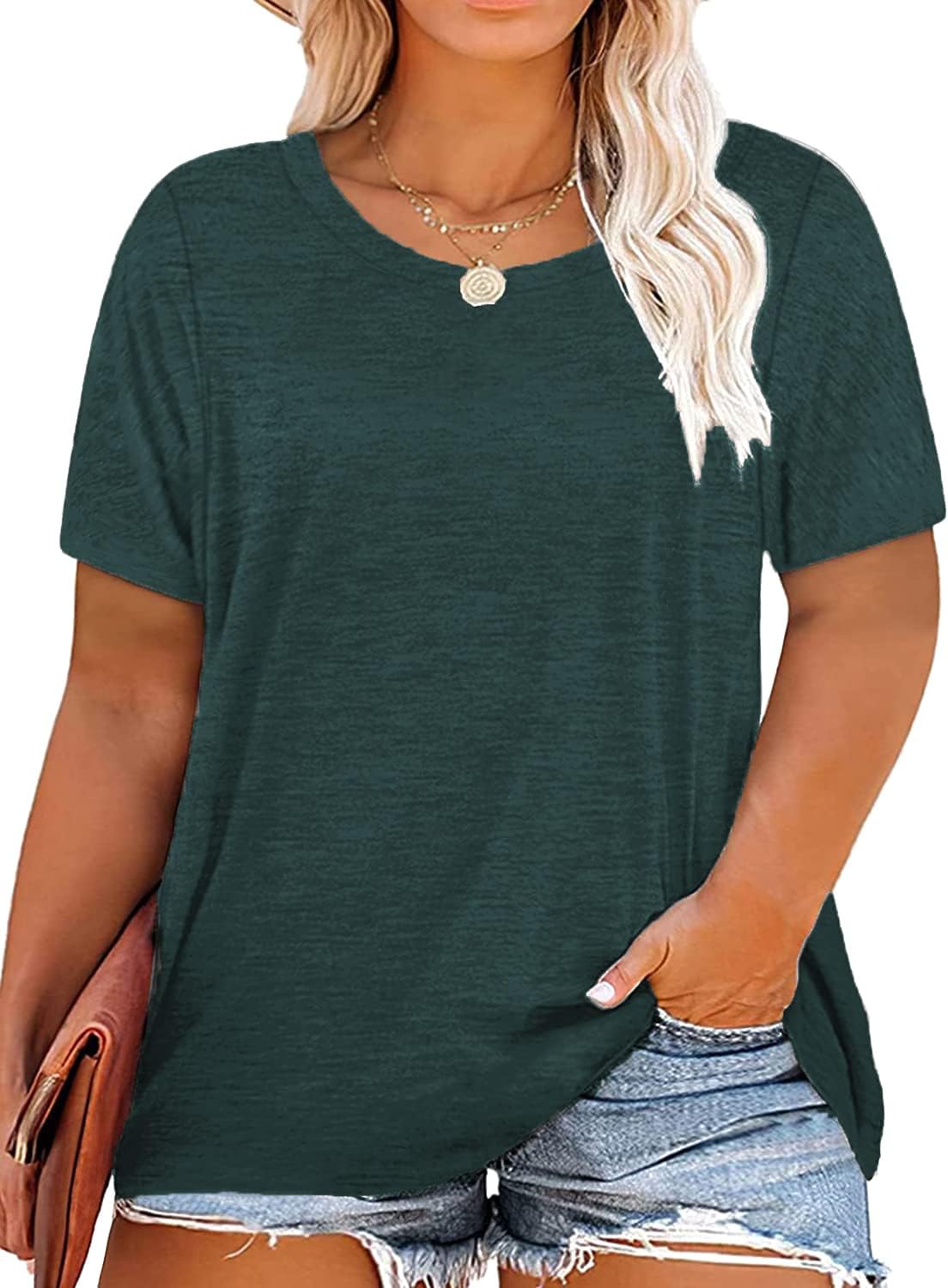 Plus Size Summer T Shirts Women Tops Short Sleeve Round Neck Casual Loose Fit Tee Tshirts Tunic