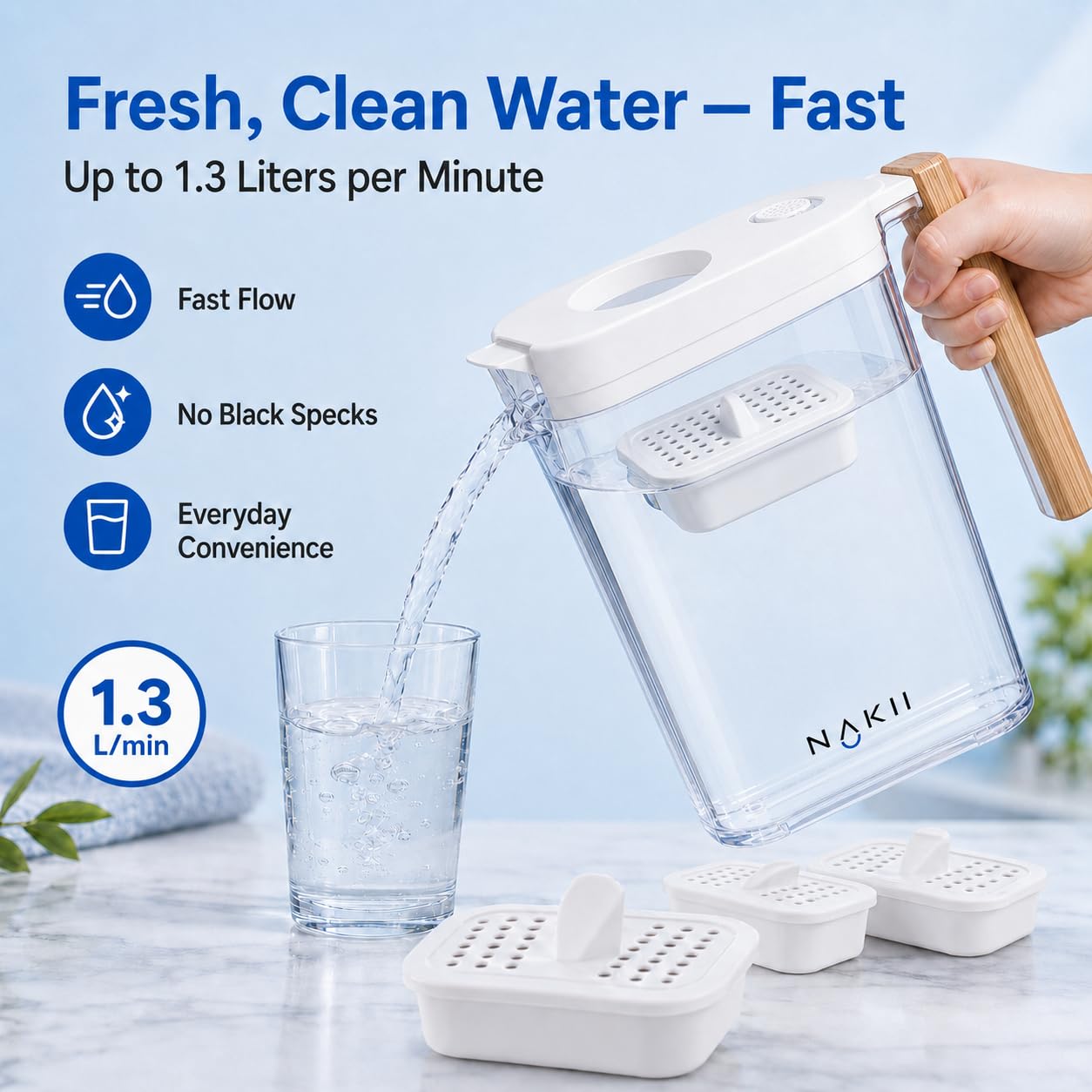 Nakii - Filtro de repuesto para jarra de agua NFP-100, 3 unidades