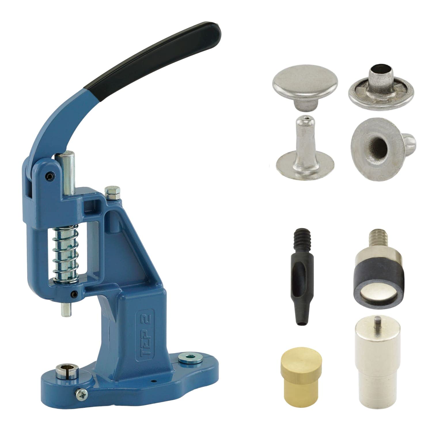 Nietpresse Set mit Hebelpresse, Nietwerkzeug und 50 Stück Einzelkopf Nieten 6 mm, Silber, Stahl | Handpresse | DIY | Für Leder, Kleidung, Jeans, Gürtel, Schuhe..
