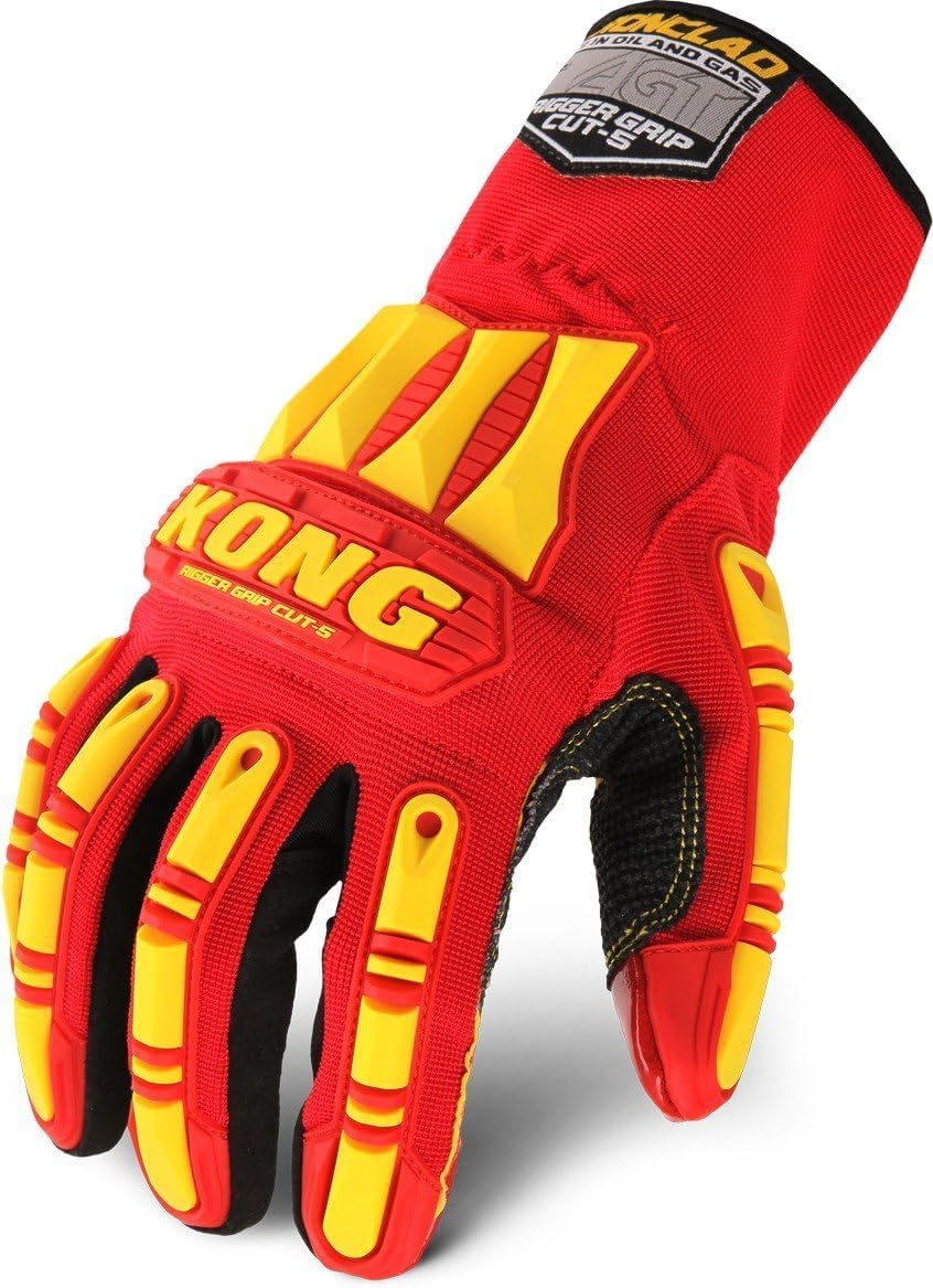 Ironclad KONG KRC5-03-M Rigger Grip Cut 5 Oil & Gas Safety Impact Gloves, Medium, Red/Yellow