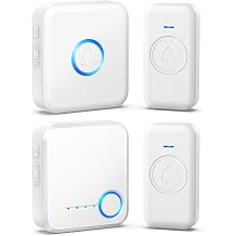 FOVKSUC Wireless Doorbell, Waterproof Door Bell with 60 Chimes, 5 Volume Levels & Mute Modes for Home Classroom Office 1 Receiver & 1 Button, U2 White+U1 White