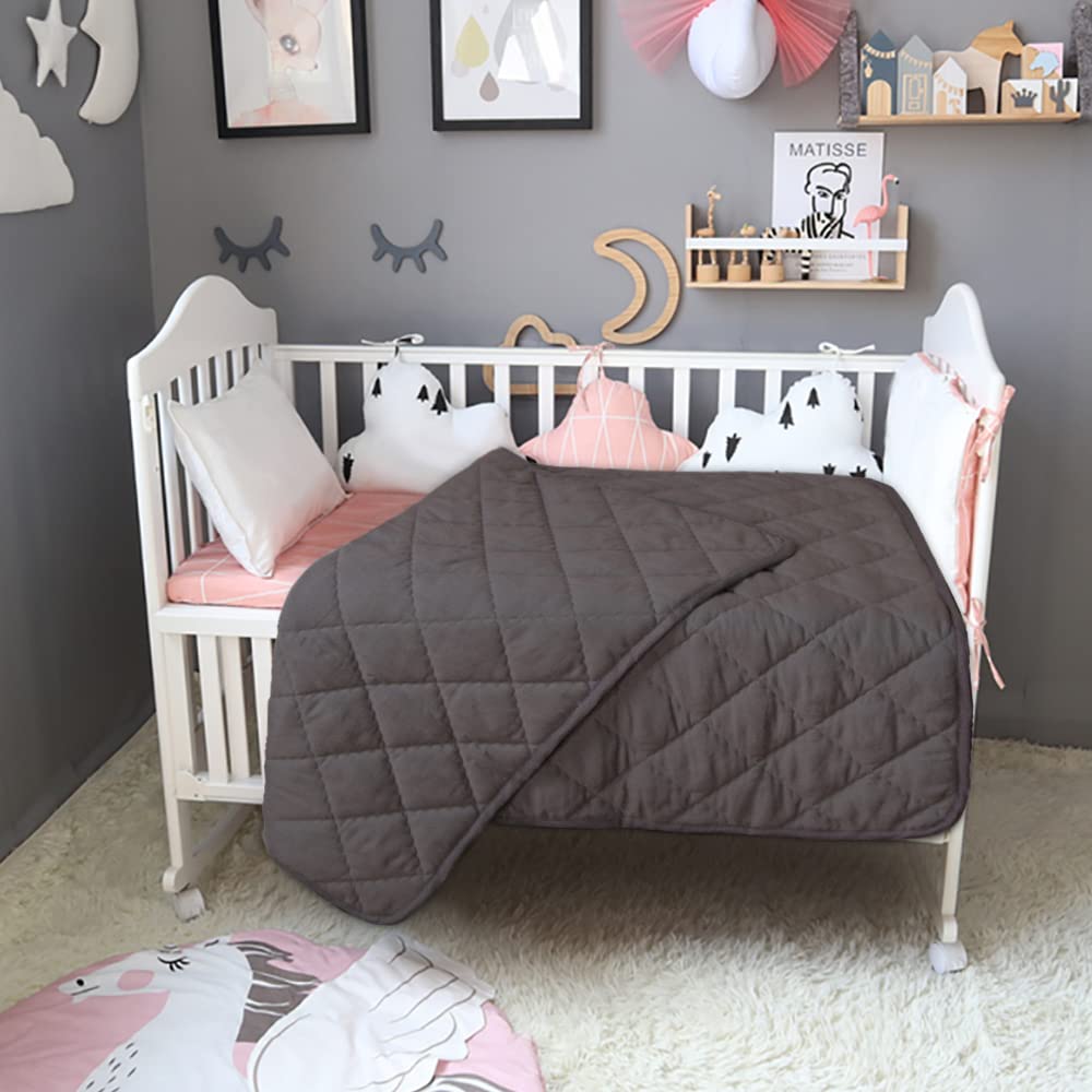 BEDSUM Large Toddler Comforter, Brushed Microfiber Crib Blanket - All Season Quilted Down Alternative Nursery Bedding - Lightweight Baby Blanket for Daycare & Nap, 43x60, Dark Grey
