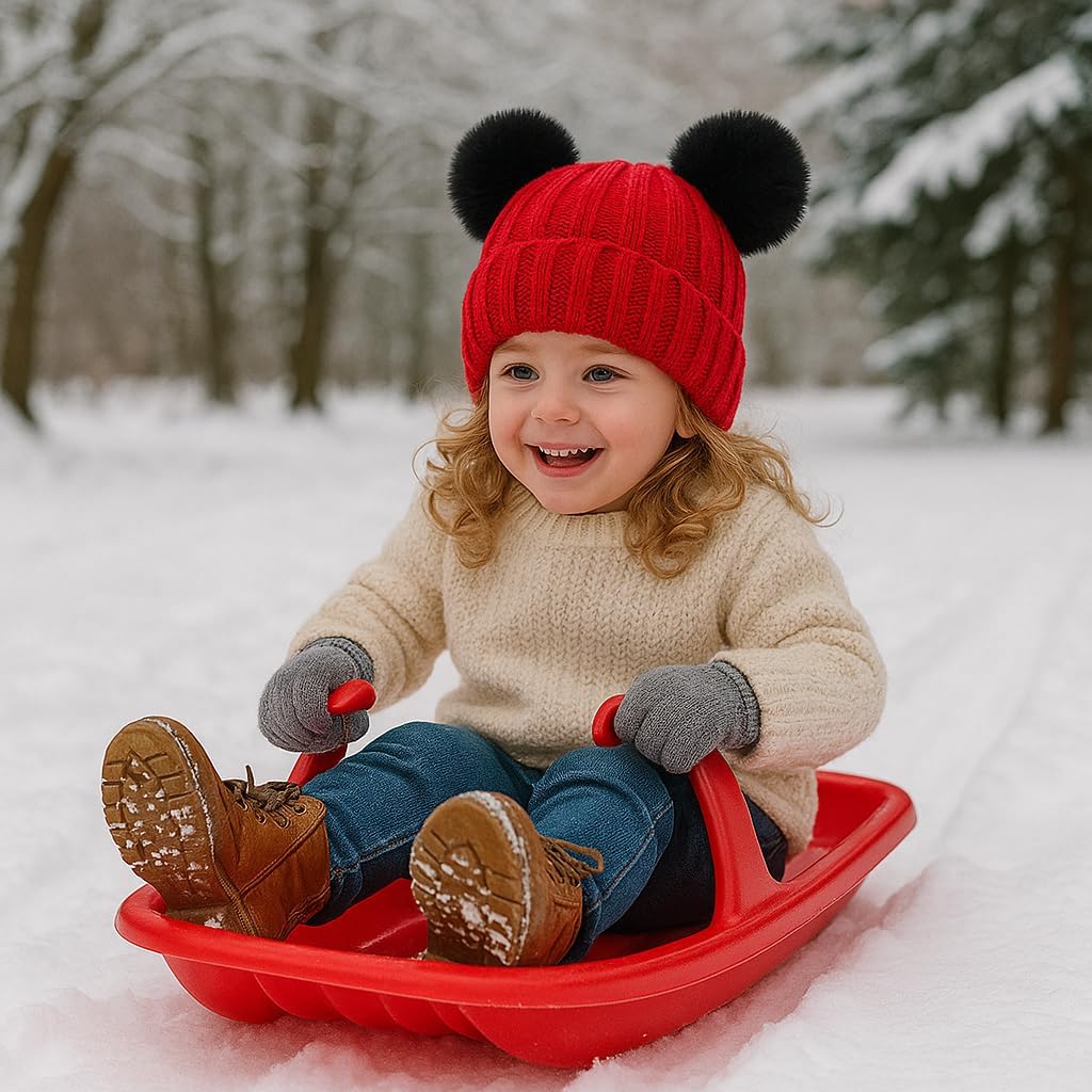 Toddler Winter Knit Hat Upgrade Fleece Lined Pompom Ears Beanies Cap for Boys Girls 3-12 Years