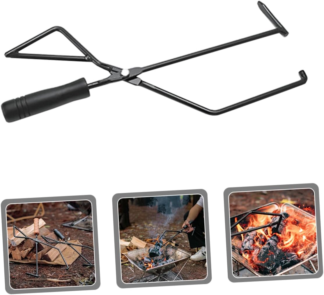 GALPADA Bbq Charcoal Tong with Beech Handle Heavy Duty Metal Tongs for Camping Barbecue Fire Pit for Grilling Fish Burgers Vegetables and More