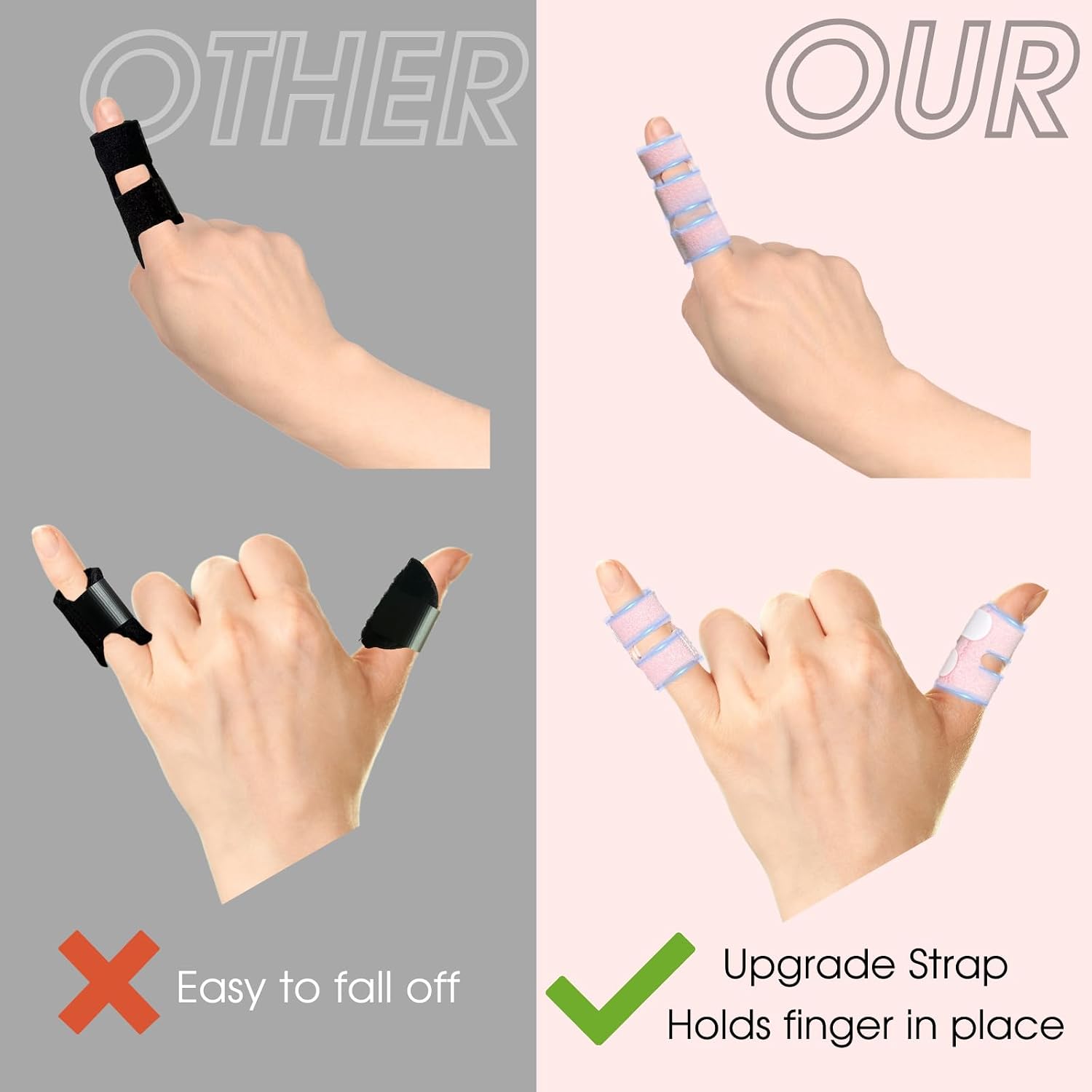 4Pcs Trigger Finger Splint, Thumb Finger Splint,Finger Brace,Broken Fingers Straightening,Pain Relief,Arthritis,Suitable for thumb, Index, Middle, Ring, Pinky Finger (Pink)