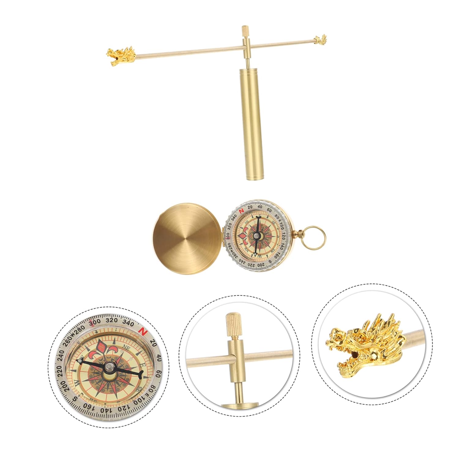 DECHOUS Copper Dragon Head Dowsing Rod for Water Detection Portable Feng Shui Probe Tool with Precision Compass Flexible Design Material Easy to Use