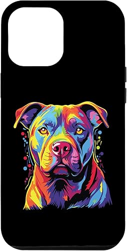 Funda para iPhone 15 Pro Max acuarela colorida Staffordshire Bull Terrier para perros