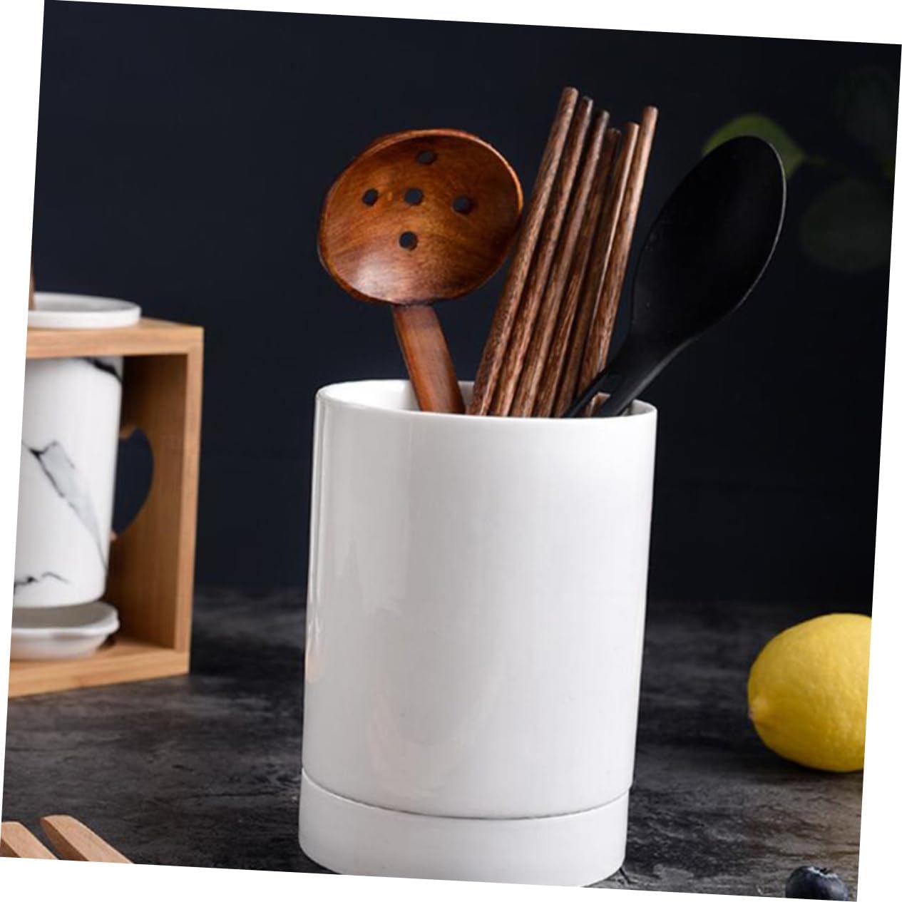 1 PC White Ceramic Utensil Holder for Kitchen Multipurpose Chopstick Organizer with Drainage Lightweight Easy to Clean Housewarming present Kitchen