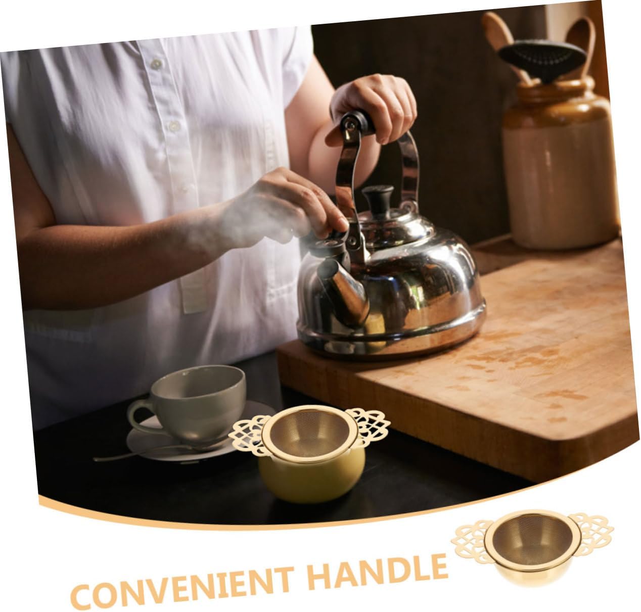 Generic 4pcs Stainless Steel Tea Infuser Basket Set 304 Mesh Tea Strainers with Petal Handles Loose Leaf Teapot Filters at Home Or Office