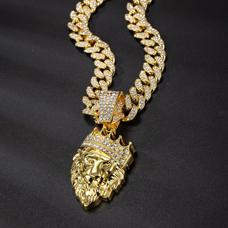 Men's Lion Crown Necklace - 70cm Hip Hop Style Metal Pendant Diamond Accents Gift for Men Bold Stylish cool Accessory - Image 5