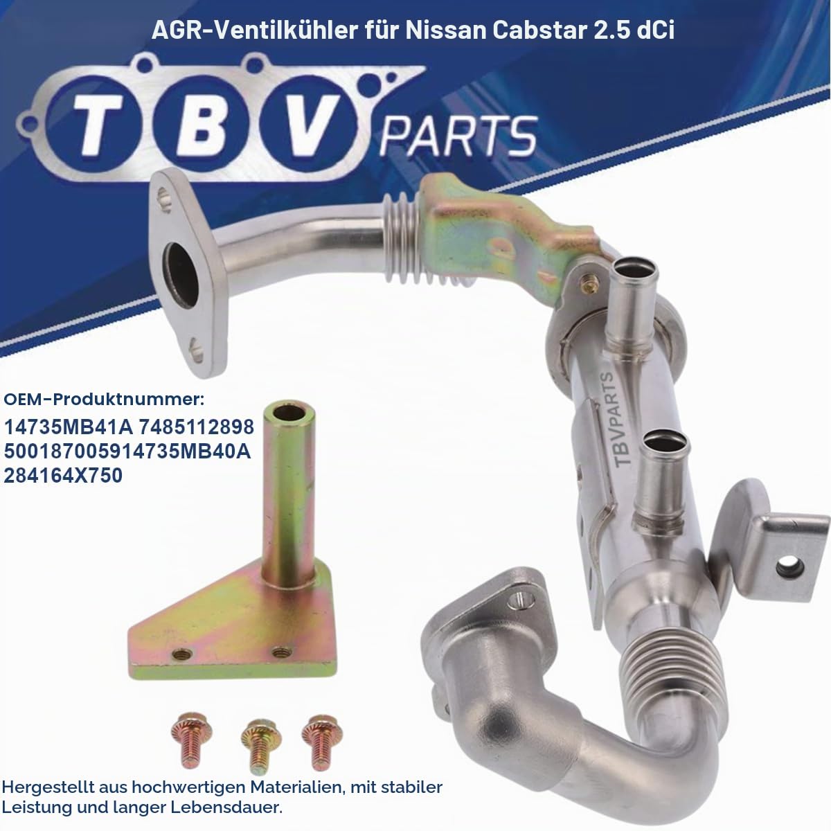 EGR Kuehler fuer Abgasrueckfuehrung, praezise Passform, dichte Verbindung, ersetzt OE 14735MB41A 7485112898 5001870059 14735MB40A 284164X750, montagefreundlich, fuer F24M F24W 2.5