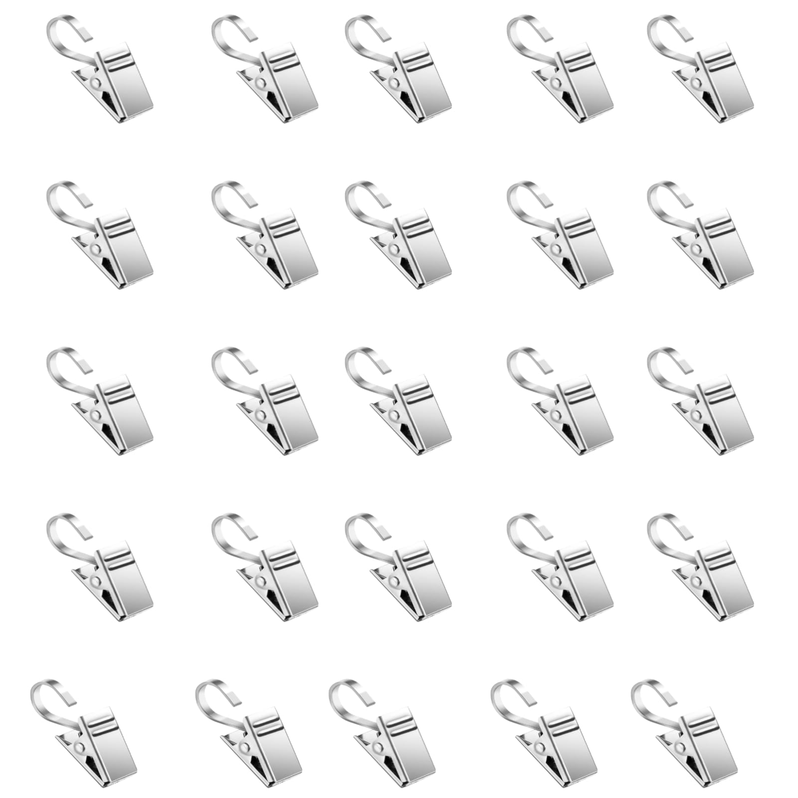 25 PCS Curtain Hooks Curtain Clips with Hook,Stainless Steel Clips for Hanging,Light Clips for Christmas String Lights Photo Art Craft Display Home Decoration,Garden Courtyards Decoration(Silver)