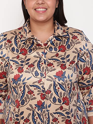 Image of AMYDUS Plus Size Women Printed Top | Centre Pleat for Tummy Flaws | Cloud Soft Fabric | Collared Neck | High-Low Hem | Complete Hip Coverage | Plus Size Tops for Women | L to 9XL