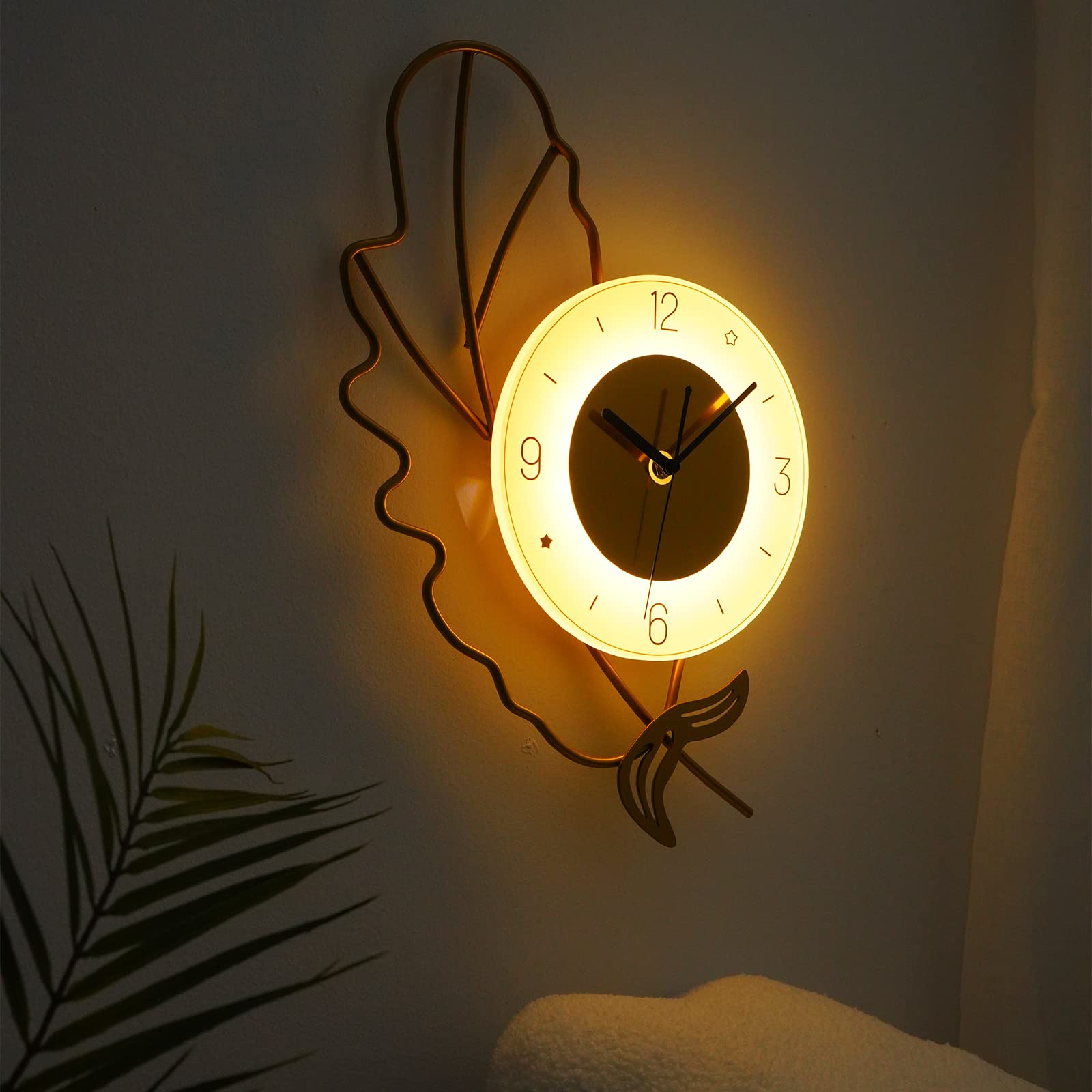 Photo 1 of MEISHIDA Night Light, Lighted Wall Clock for Bedroom, 17.7 Inch Clocks for Living Room Decor, Dimmable Nightlights with Remote Control
