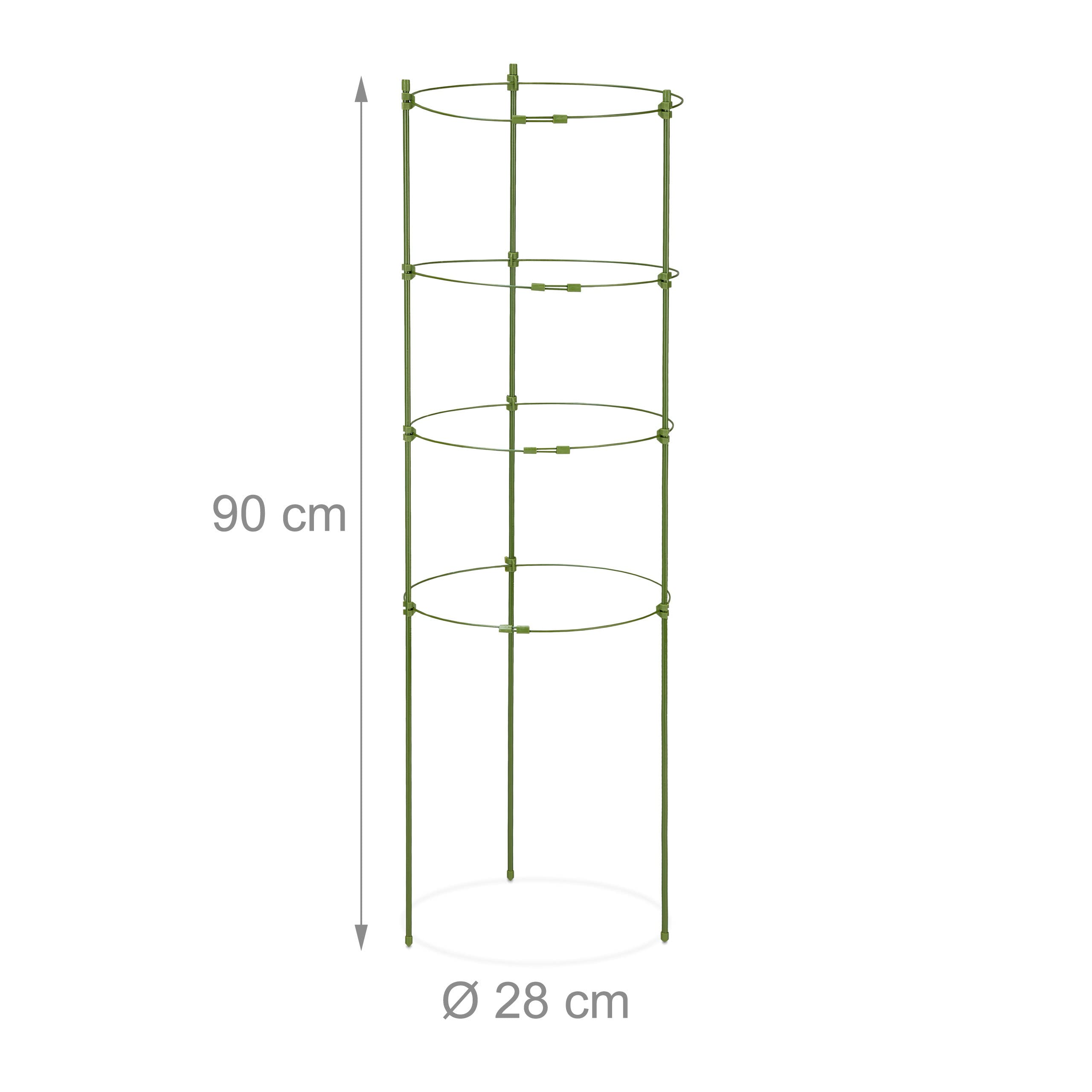 Relaxdays Set da 5 Supporti per Rampicanti, 4 Anelli, HxD: 90x28 cm, Graticolato Piante e Rose, Piantare, Metallo, Verde