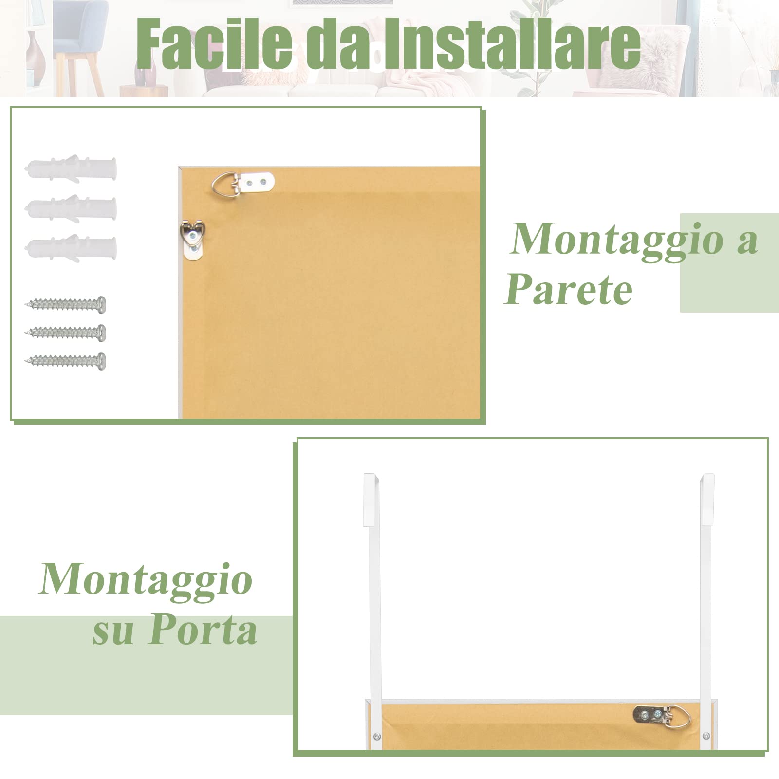 COSTWAY Specchio da Parete Lungo, Specchio Rettangolare a Figura Intera Sopra la Porta con Ganci per la Porta, Ideale per Camera da Letto Soggiorno Ingresso, 33x119 cm (Bianco)