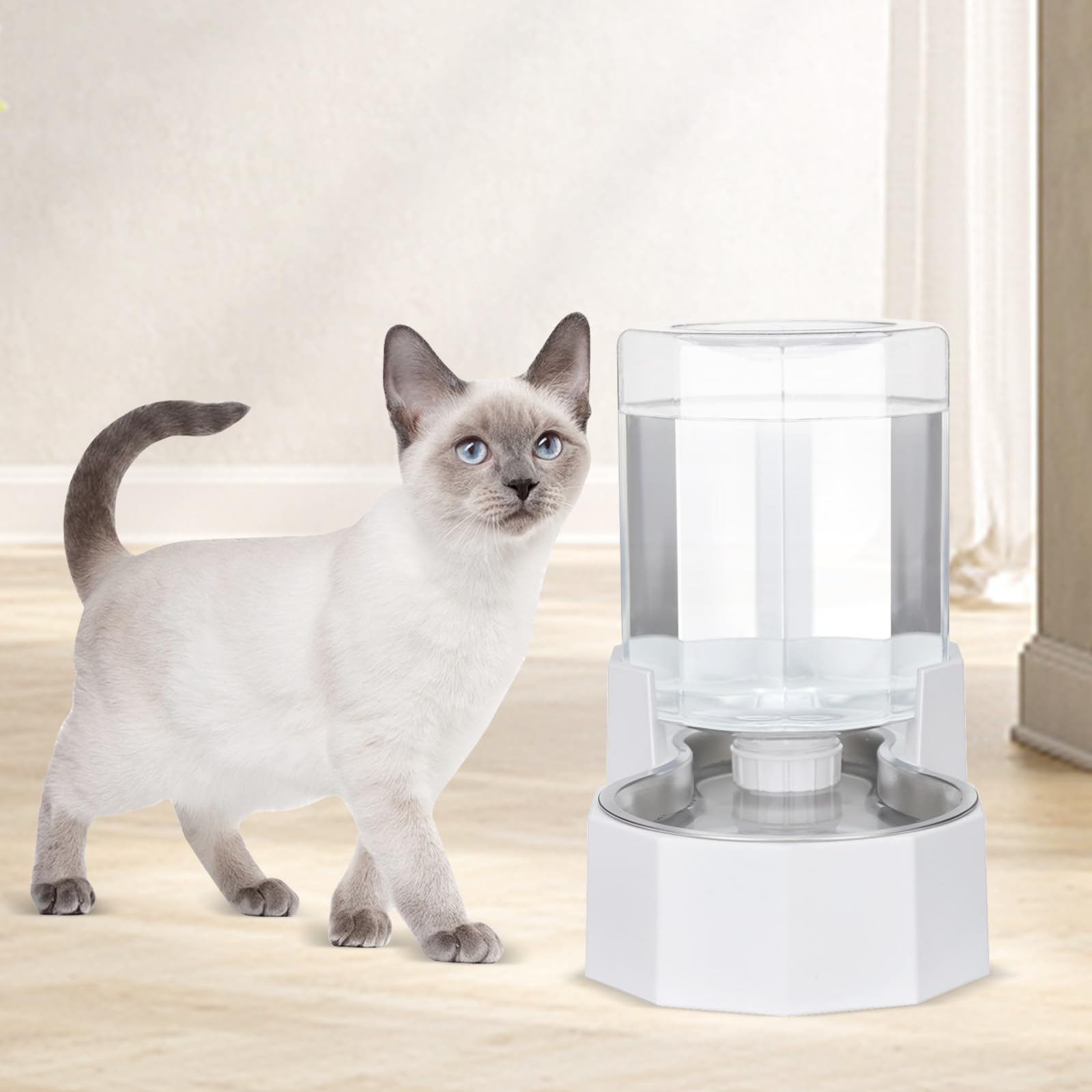 Sfozstra Large Dog Water Dispenser: 4L Stainless Steel Gravity Cat Water Feeder - Quiet Refill - No Power Needed - for Kittens & Cats - Bedroom/Kitchen Corner/Crate Area - image 8