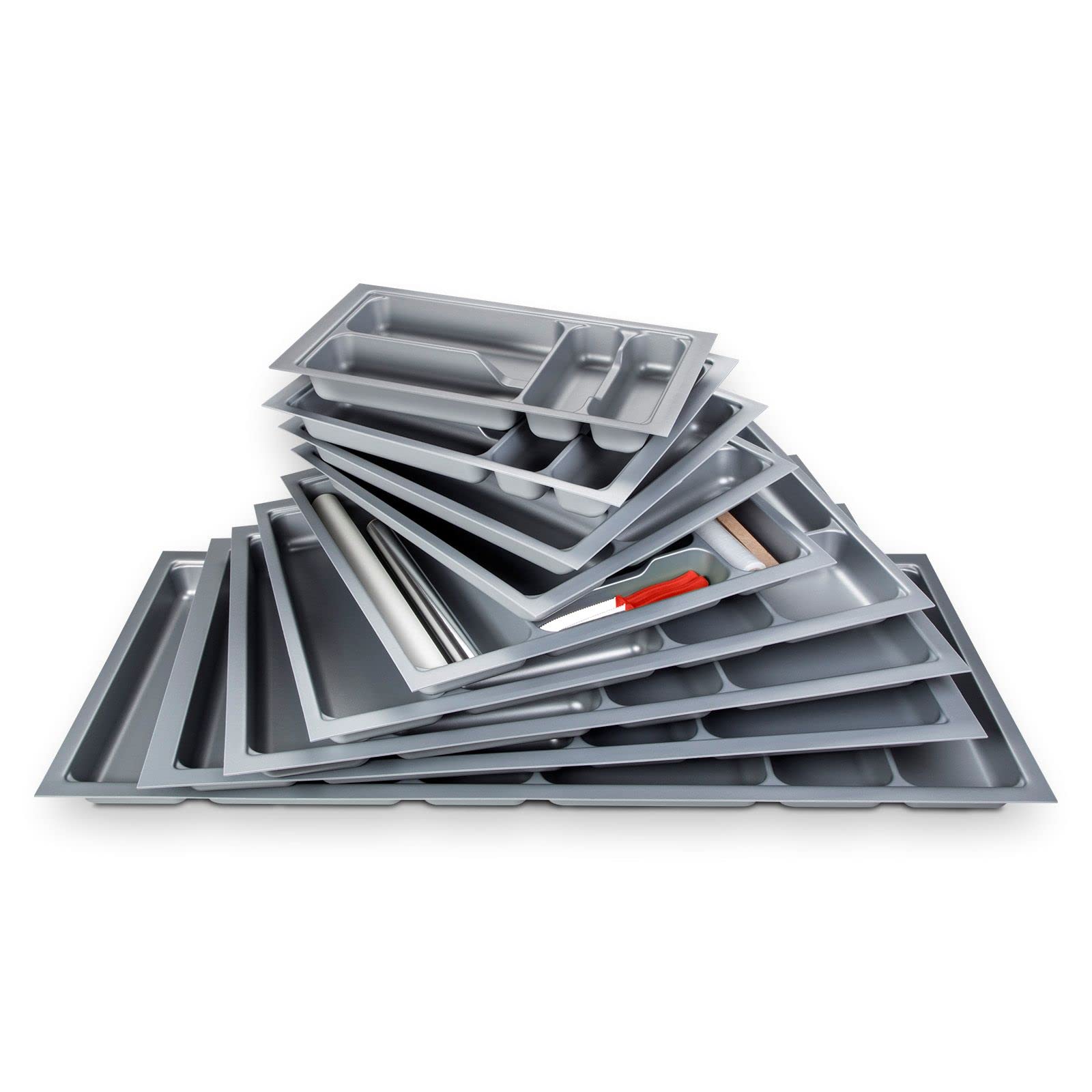 KÖNIG Besteckeinsatz I Silbergrau für SO-Box, Blum Tandembox u. ModernBox mit Korpusbreiten 300-1200 mm (50er Korpus - 419 x 473 mm)