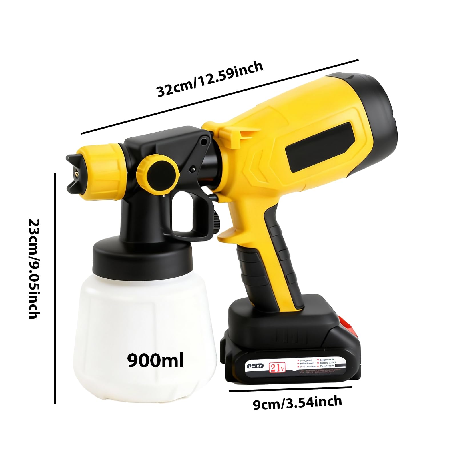 Pistola de pintura con batería de 2 x 2000 mAh, 3 patrones de pulverización, control de flujo ajustable, sistema de pulverización eléctrico para paredes, muebles, vallas, puertas