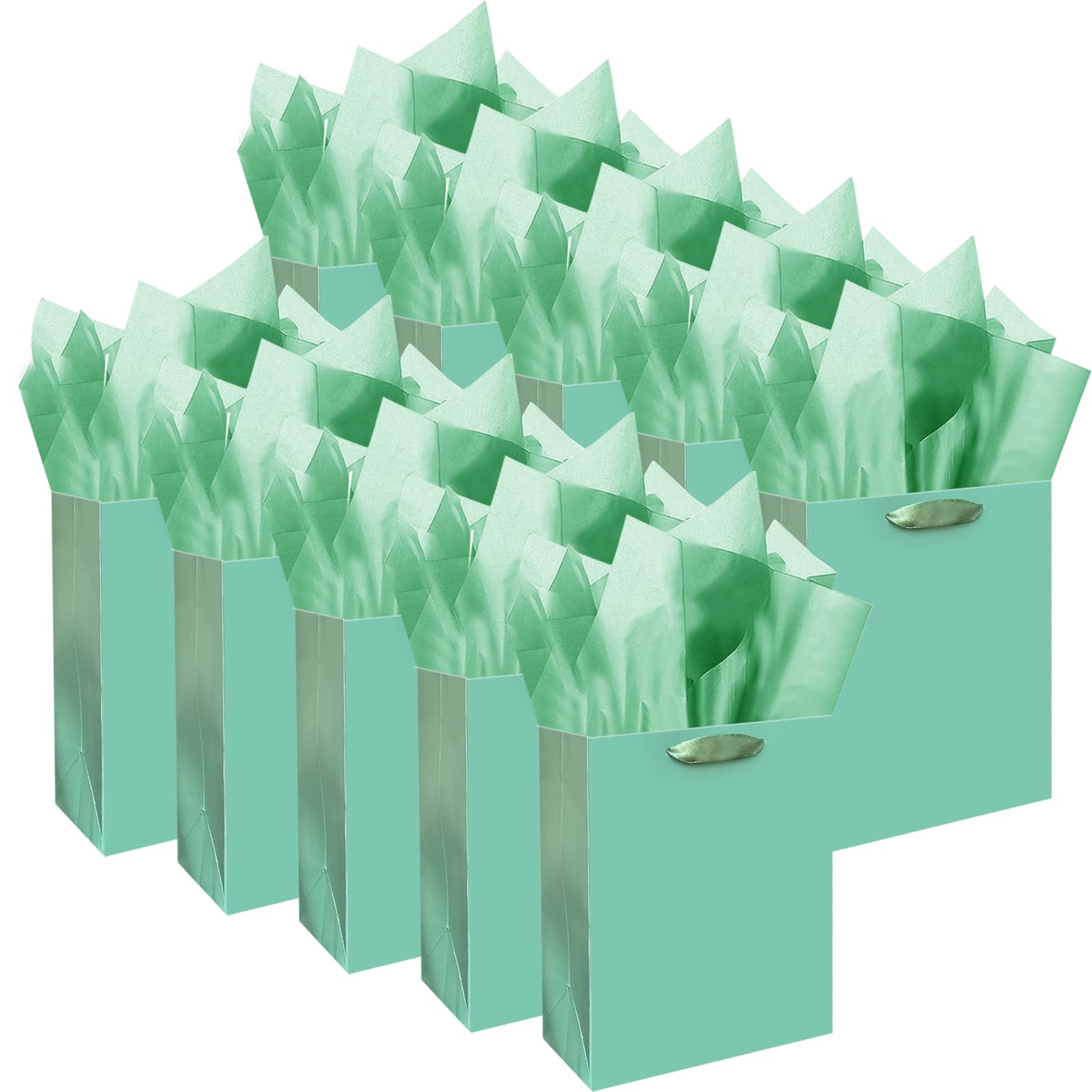 Gcardist 10 Stück bohnenfarbene Mini-Geschenktüten mit Seidenpapiergriffen 6,3" x 4,7" x 2,4" Kleine Geschenktüten für Partygeschenke (20 Stück Seidenpapier)