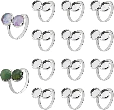 PH PandaHall 14pcs Ring Blank Base Cuff Ring Settings Cabochon Base