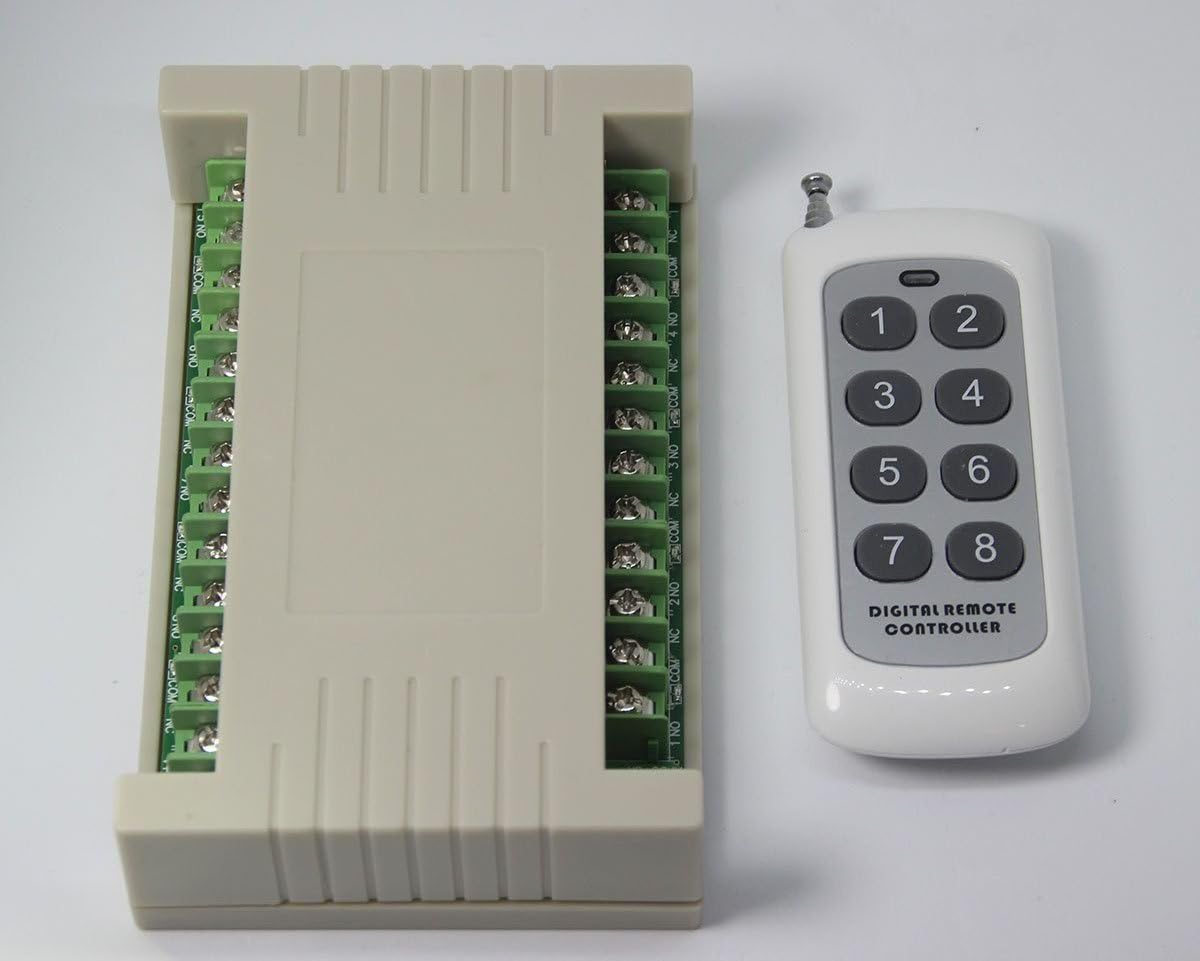 Wireless Multifunction Remote Electric Switch Motors 12V DC 8 Control Mode Lamp Control Radio Switch 8 Channels Transmitter with Adapter Socket Wireless Remote Control Switch Relay Output