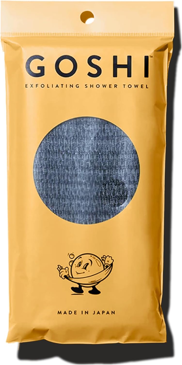 GOSHI Exfoliating Shower Towel - Rip-Resistant Exfoliating Washcloth for All Skin Types - Made in Japan Grey