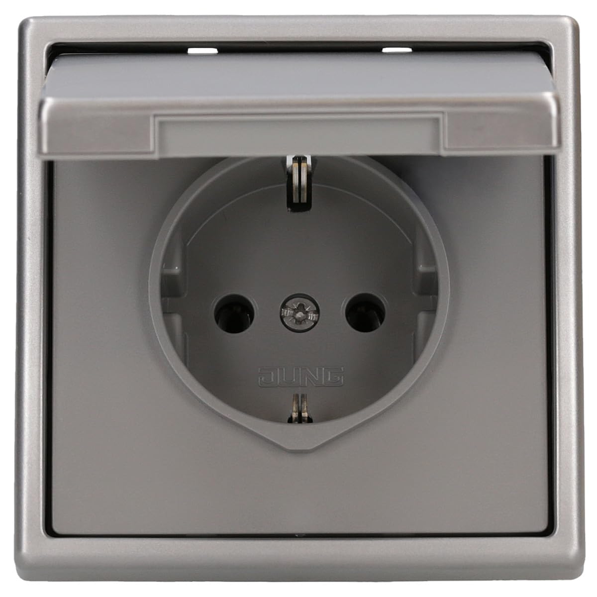 JUNG Serie LS IP44 Klappdeckelset Edelstahl 1-fach