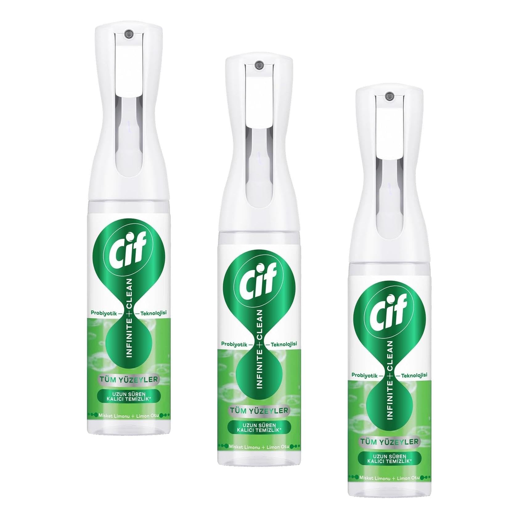 Cif Infinite Clean Doğal Probiyotikli Anti Toz Sprey Tüm Yüzeyler İçin Misket Limonu & Limon Otu 280 ml (3 paketi)