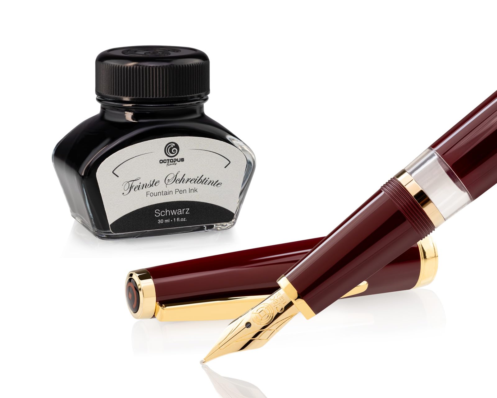 Octopus Cleo Skribent Classic Gold, zestaw piór wiecznych, pióro tłokowe, pióro M i tusz 30 ml, czarny