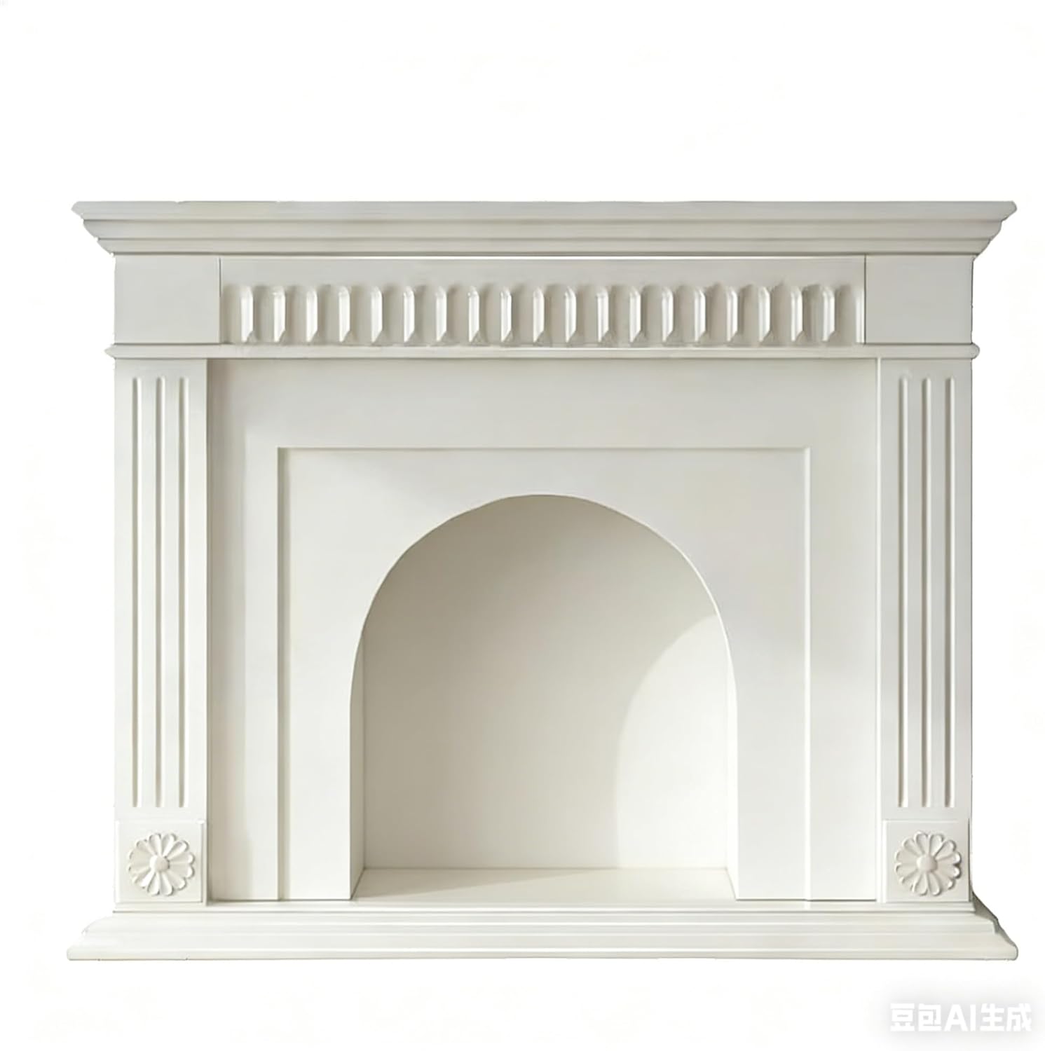 Fireplace Surround Arched Solid Wood Fireplace Mantel Decorative Surround with Dentil Molding(Black)