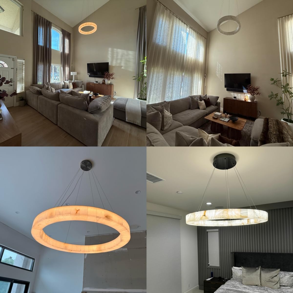 Alabaster Chandelier Spanish Natural Marble Round D30in Chandeliers, Modern Living Room Chandelier, Alabaster Pendant Light Fixture, Dimmable Chandeliers for Bedroom, Entryway, Foyer, Hallway