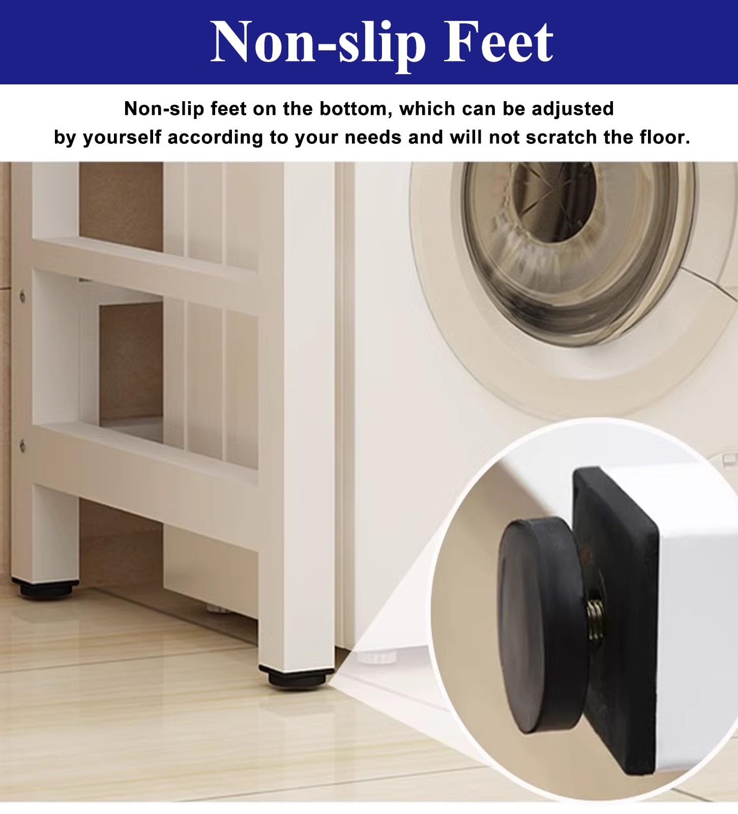 Soporte Lavadora Secadora Estante Apilable para Lavadora y Secadora con Estructura de Acero. Estante de Almacenamiento Apilable para Lavadora y Secadora. Encimera de Madera de Altura Ajustable(Black)