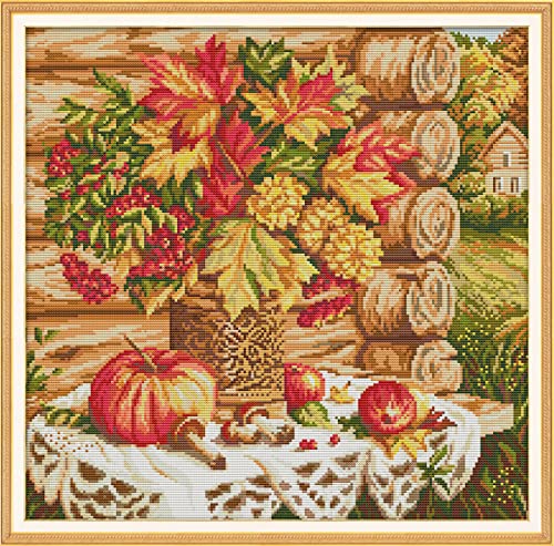 Kit Point de Croix Débutant Fleurs d'Automne 11CT 40x50cm Broderie