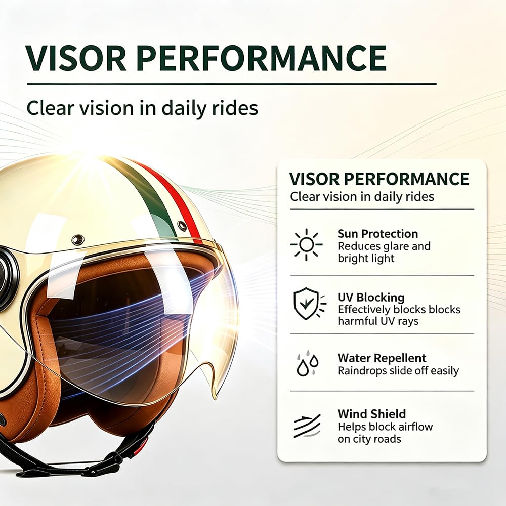 Caschi da Moto per Adulti con Visiera, Certificato ECE Copricapo Casco Aperto, Soddisfare la Sicurezza Stradale, Vintage Casco Jet, per Cruiser Scooter Touring (57~62CM)
